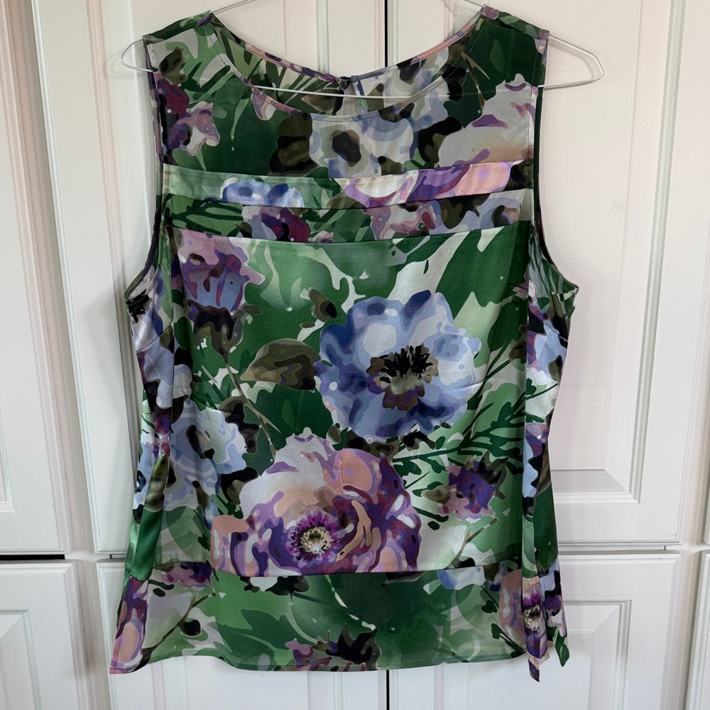 St. John Green and Purple Floral Blouse